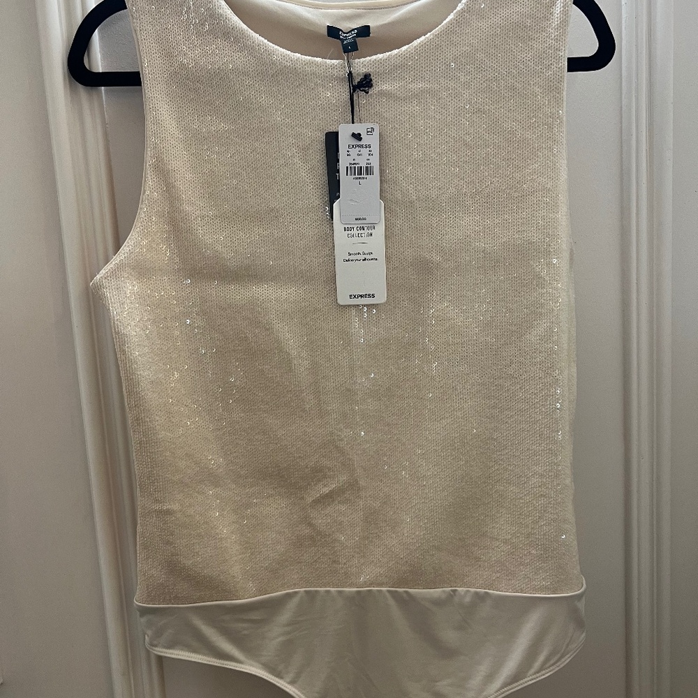 Express Body Contour Sequin Crew Neck Bodysuit